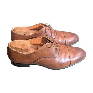 SANTONI ITALY BROWN LEATHER CAP TOE OXFORD SHOES SIZE 10.5 EE 392055